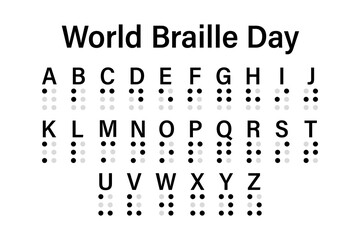 World Braille Day. Braille Visually Impaired Writing System Symbols. Braille Language. Blind Reading. Letters for Blind People. Reading Braille. Isolated on white background. Vector illustration - obrazy, fototapety, plakaty