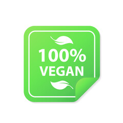 100% vegan sticker for packaging. Eco Nature green icon product label or logo Vector. Grunge background. Vegetarian organic food label icon with leaf. Organic food stamp. Vector illustration