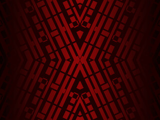 High contrast red and black glossy stripes background. Luxurious batik ornament. Abstract technology graphic banner design. Vector corporate background.