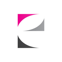 Magenta Black and Grey Lowercase Letter E Icon with Curvy Triangles