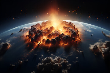 Planet Earth in space, potential nuclear explosion, planet Explosion - Universe Exploration - Earth Apocalypse,, Generative AI