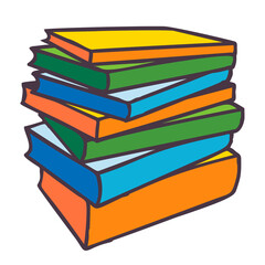 Doodle books pile icon. Colorful hand drawn book, journal or notebook symbol. Png clipart isolated on transparent background