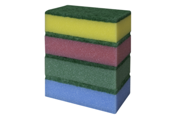 stacked colorful sponges for house cleaning, isolated tranasparent background, png