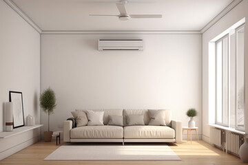 enormous luxury modern bright interiors blank mockup of a living room with air conditioning, generative AI	
