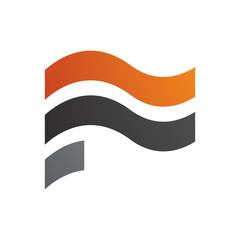 Orange and Black Wavy Flag Shaped Letter F Icon