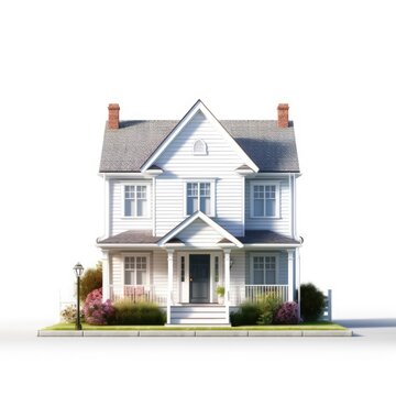 Detailed model of a quaint single-family residential house isolated on a white background, a symbol of home ownership and real estate, generative ai