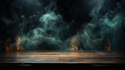 Wood background with smoke. Generative Ai
