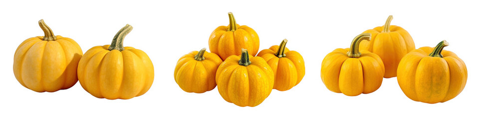a group of whole ripe pumpkins isolated on transparent background
