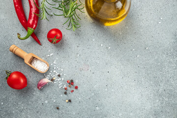 cooking background with spices and vegetables. banner, menu, recipe place for text, top view