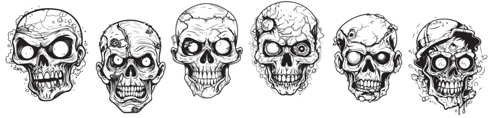 Skull head vector illustration on a white background. Scary human skull.