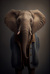 Elephant wearing jacket portrait. Generative ai.