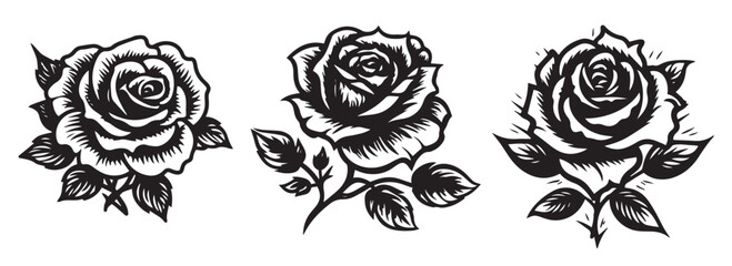 Roses vector illustration silhouette laser cutting black and white shape