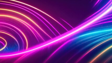Abstract futuristic background with pink, blue and yellow glowing neon, spiral lines and bokeh