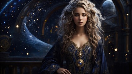 Star Alchemist: A girl in the robe of a celestial alchemist stands in front of a huge observatory, stars swirling around her. 