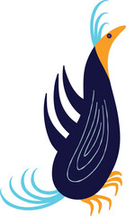 Cute comical blue bird. Illustration in a modern childrens hand-drawn style