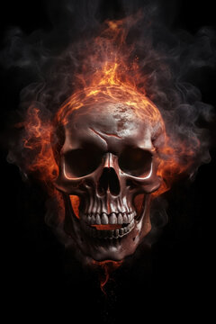 skull on fire. burning skull.