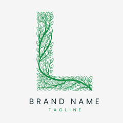 Obraz premium Letter L Tree Branch, Formed From Twigs Leaves Logo Design
