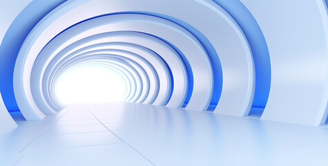 white and blue tunnel abstract light background with light