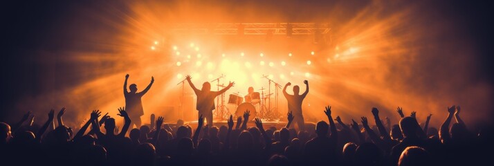 An energetic concert, during which the crowd spreads its hands. Generative AI