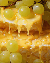 Generated photorealistic image of melted cheese and yellow grapes