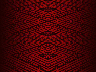 High contrast red and black glossy stripes background. Luxurious batik ornament. Abstract technology graphic banner design. Vector corporate background.