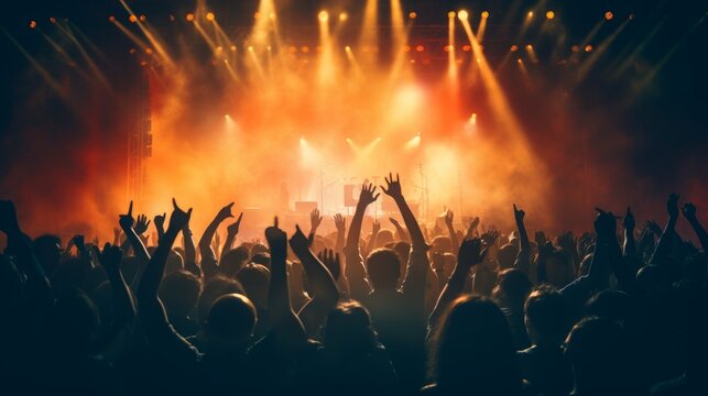 An energetic concert, during which the crowd spreads its hands. Generative AI