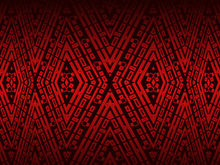 High contrast red and black glossy stripes background. Luxurious batik ornament. Abstract technology graphic banner design. Vector corporate background.