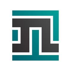 Persian Green and Black Square Shaped Letter N Icon
