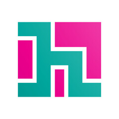 Persian Green and Magenta Square Shaped Letter H Icon