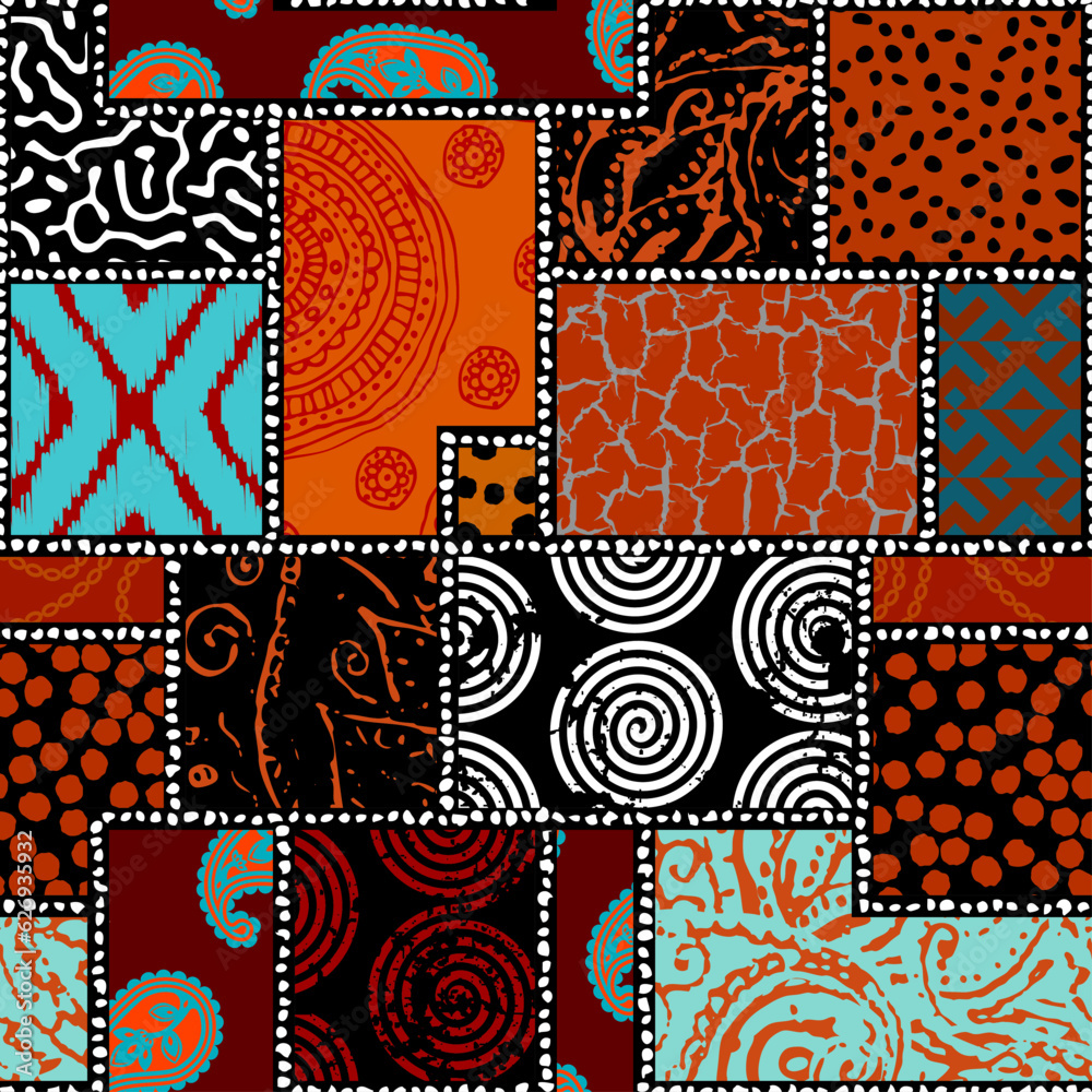 Aufkleber Geometric abstract grunge vintage pattern. Ikat style. Seamless vector image.