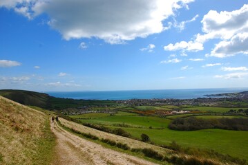 Fototapeta na wymiar Stroll down the hill, overlooking Swanage in Dorset