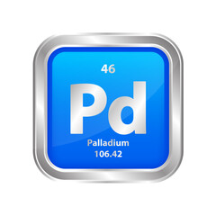 Icon structure Palladium (Pd) number chemical element square blue line silver. Periodic table. Sign with atomic number. Study in science for education. 3D vector illustration.	