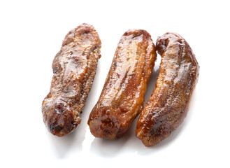 Dried bananas on white background