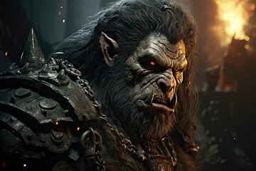 Ruler of Nightmares: An Eerie and Menacing Fantasy Creation Featuring a Terrifying Angry Orc Warrior Monster Generative AI