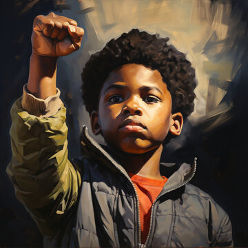 Black Boy With Raised Fist. Black Lives Matter Protest. Generative AI.