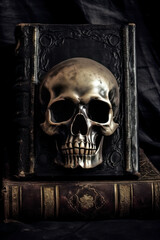 book of dead. skull on a esoteric fantasy book. hardcover. 