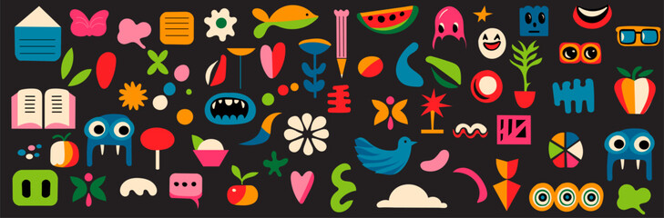 set of abstract cartoon shapes in flat style on white background vector