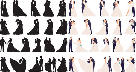 wedding groom and bride set in flat style on white background vector