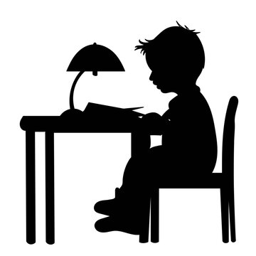 silhouette child at school sitting at the desk vector