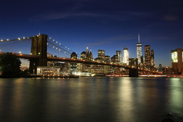 Dumbo waterfront view at new york between Manhattan bridge and Brooklyn bridge