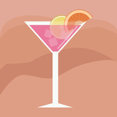 glass cocktail glass, ice, orange and lime inside