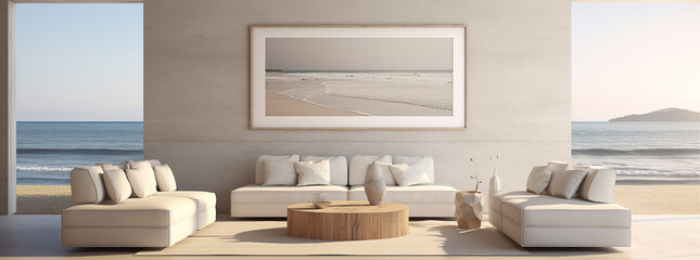 Fototapeta na wymiar mediterranean style living room with a sea view