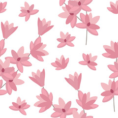 Fototapeta na wymiar Seamless pattern of hand-drawn tropical magnolia flowers. Vector botanical illustration.