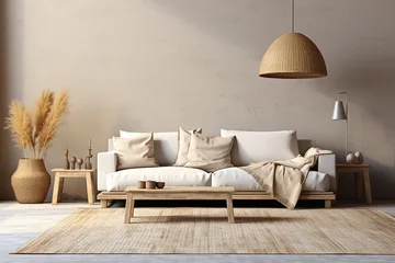 Fototapeten clean dan minimalist living room with sofa. beige comfortable apartment design © Aulia