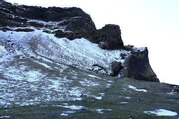 View on mountain next to V&iacute;k &iacute; M&yacute;rdal which is the southernmost village in Iceland