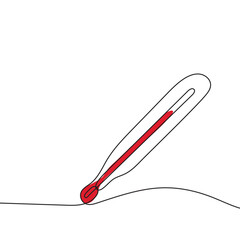 Continuous one line drawing of thermometer for measuring air temperature on white background.