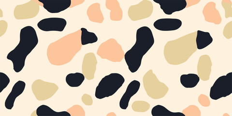 Hand drawn abstract pattern with leopard skin. Collage contemporary print. Neutral pastel minimalist design