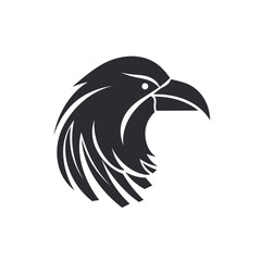Icon style illustration of an crow head looking up on isolated background. Crow head portrait, doodle, sketch outline. . Vector illustration.