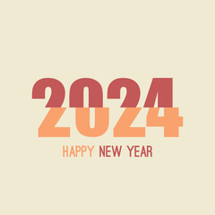 Happy new year 2024 template text logo design. Vector celebration typography poster, banner, web site or greeting card. Christmas decoration 2024 on beige background.