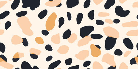 Hand drawn abstract pattern with leopard skin. Collage contemporary print. Neutral pastel minimalist design
